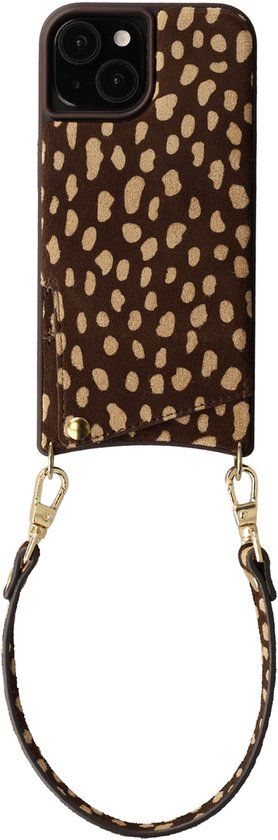 Selencia Hoesje - Geschikt voor Apple iPhone 15 - Real Leather Backcover met Pashouder - Fawn Chic
