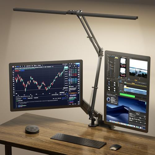 SKYLEO LED Bureaulamp - Dubbele Kop Desk Lamp met Afstandsbediening - 2400 LM, 24W, 5 Standen, Timing en Geheugen, Eenvoudig te Installeren - Ideaal voor Kantoor, Lezen, Tekenen, DIY - Zwart