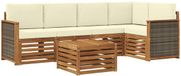 vidaXL - Salon d'angle - 5 places assises - Naturel et crème - Acacia bois