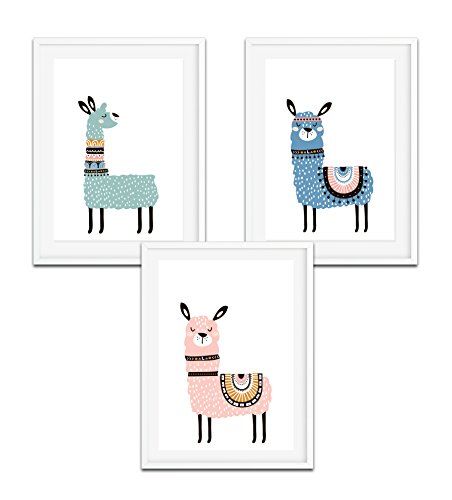 Nastami Poster kinderen set van 3 "Lama" DIN A4 poster kinderkamer