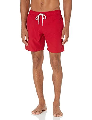 Amazon Essentials Men's Quick-Dry Swim Trunks - 7" Inseam, Red, XS