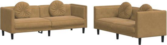 vidaXL 2-delige Loungeset met kussens fluweel bruin