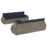 vidaXL 9-delige tuinbankset met kussens, grijs, polyrotan