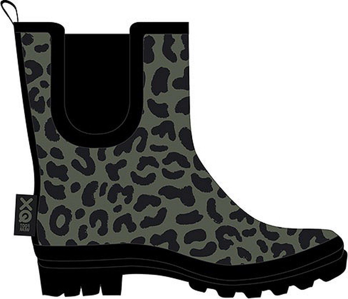 XQ Footwear Regenlaarzen Dames Panterprint Groen Zwart Maat 39