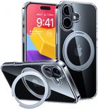 TORRAS Hoesje Geschikt voor Apple iPhone 16 - UPro Ostand Pro - Compatibel met MagSafe - Back Cover met Magneet - 360° Draaibare Ring Standaard - Transparant