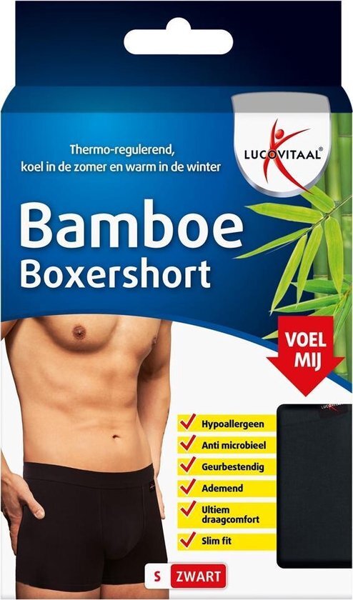 Lucovitaal Bamboe Boxershort Zwart Maat S