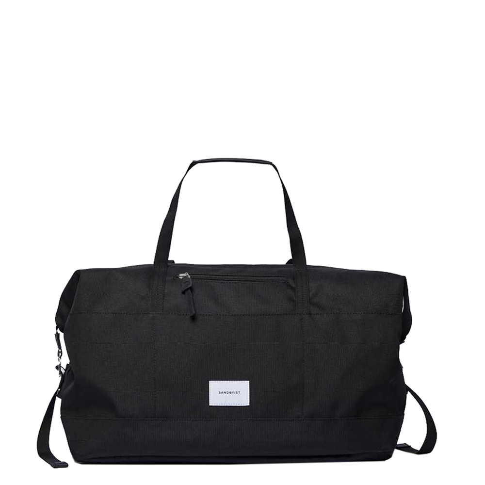 Sandqvist Sandqvist Milton Weekend Bag black with black leather Weekendtas Zwart