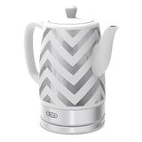 bella Elektrische waterkoker en theeketel, keramische waterverwarmer met afneembare draaivoet, automatische uitschakeling en droogloopbeveiliging, 1,5 liter, zilverkleurig chevron-patroon