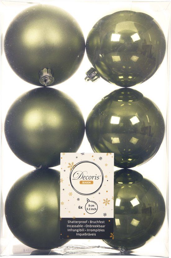 Decoris Kerstballen - 6 stuks - Mosgroen - 8 cm - Kunststof
