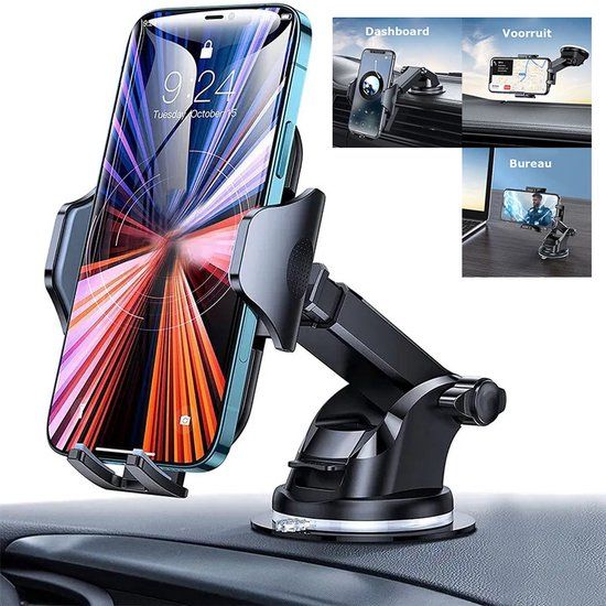 Calle Ocho Telefoonhouder Auto - Universeel - Zwart - Voor Raam en Dashboard - 5-7 Inch Scherm
