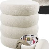 Tectake® Scandi Ronde kruk met opbergruimte, Teddy-stof voor kaptafel, woonkamer, hal, opslag, diameter 42 x 47 cm, crèmewit