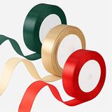 Merkloos / Sans marque Kerst Lint - Cadeau Decoratie - Geschenken Versieren - Zijdezacht Polyester - 66 Meter Totaal - Rood Goud Groen