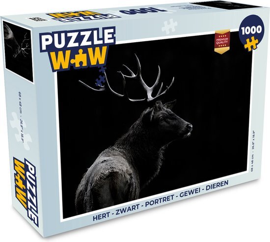 MuchoWow Puzzel Hert - Zwart - Portret - Gewei - Dieren - Legpuzzel - Puzzel 1000 stukjes volwassenen - Sinterklaas cadeautjes - Sinterklaas voor grote kinderen