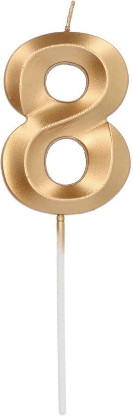Folat - Kaars cijfer 8 glamour goud metallic 7 cm
