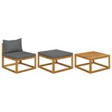 vidaXL 3-delige Loungeset met Kussens Massief Acaciahout