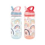 Nuby Super Flip Set van 2 morsbestendige waterflessen voor peuters, 540 ml, draaggreep, vaatwasmachinebestendig, sterilisatorbestendig, geschikt voor kinderen vanaf 18 maanden (regenboog)