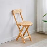 Tabouret de bar pliable en bois avec dossier en rotin