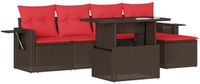 vidaXL 6-delige tuinbankset met kussens, bruin, polyrotan