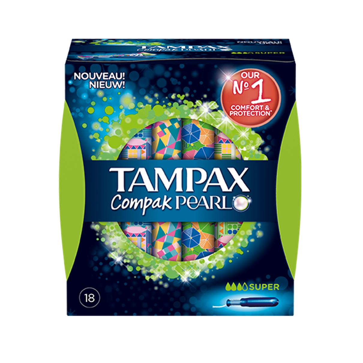 Tampax Compak Pearl Super wit, blauw