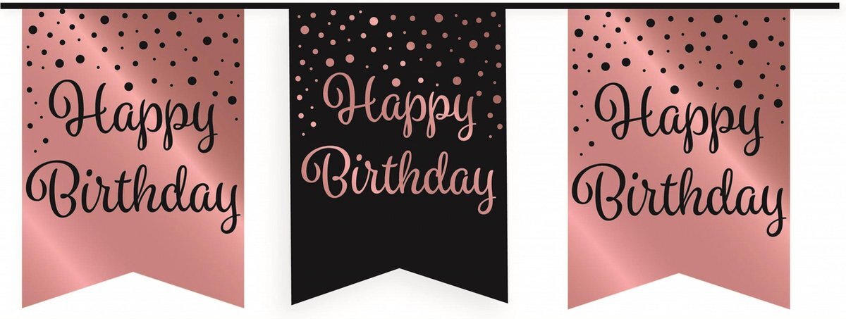 PD-Party Party Flag Banner Rose/Black - Happy Birthday