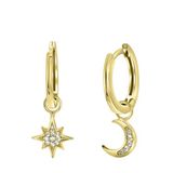 Lucardi Dames Goldplated oorringen halve maan/ ster