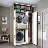 Roomart DORA-I Wasmachine Ombouwkast 115x230 cm met Opzetkast - Wit Eiken