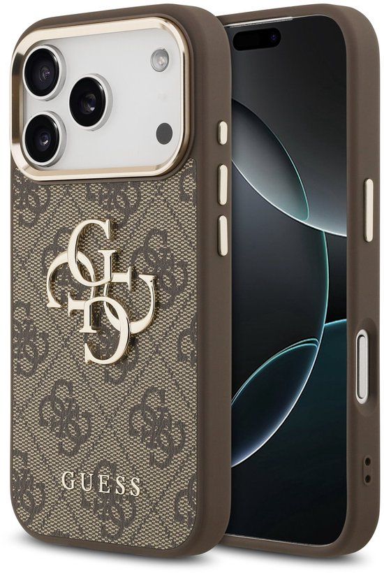 Guess Back Cover - iPhone 17 Pro - Bruin - Big Metal Logo - Gold Edge