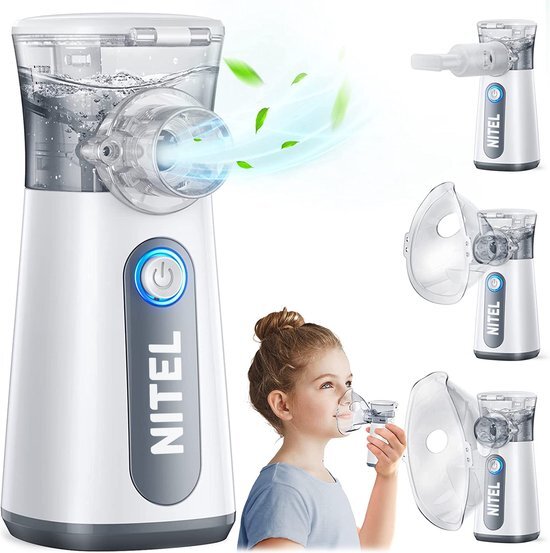 NITEL Aerosoltoestel - Inhalator - Vernevelaar - 3 Modus - Voor Kinderen, Volwassenen en Baby's - Zelfreiniging - Inclusief 3 mondstukken