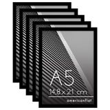 Americanflat A5 Fotolijsten in Zwart - Dunne Rand Fotolijst met Kunststofglas, Ophangmateriaal en Ingebouwde Standaard voor Horizontale of Verticale Weergave - Set van 5