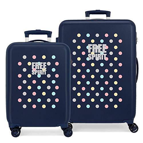 MOVOM Free Dots kofferset 55/68 cm harde schaal ABS cijferslot 104 L 4 dubbele wielen handbagage, blauw