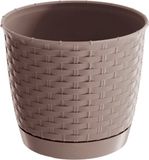 Prosperplast Ronde gevlochten plantenpot/bloempot kunststof dia 14.5 cm taupe