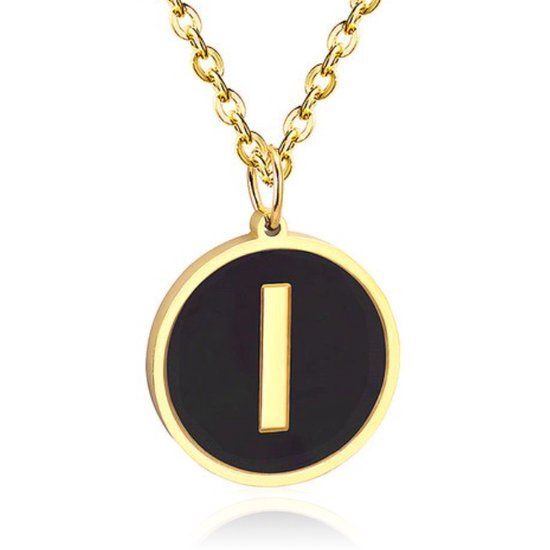 Cilla Jewels Lookinggoodtoday Goudkleurige Dames Schakelketting met Zwarte Kettinghanger Letter I