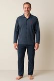 Gentlemen - aangeruwde klassieke heren pyjama 114296 met doorknoop - warm interlock - grijs - maat M