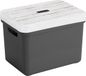 Sunware boîte de rangement - Anthracite - 18L - Plastique - Avec couvercle couleur bois