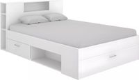 Vente-unique Bed LEANDRE met hoofdeinde, opbergruimte en lades - 140 x 190 cm - Kleur: wit