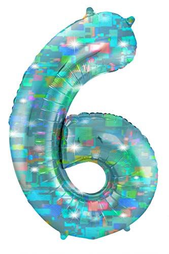 Folat Folieballon Cijfer 6 Galactic Aqua - 101 cm
