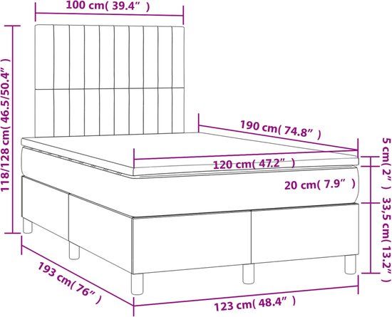 vidaXL Boxspring met matras stof donkerbruin 120x190 cm