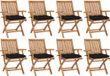 vidaXL Chaises pliantes avec coussins, set de 8 pièces, bois de teck massif