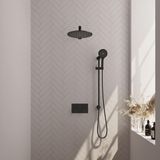 Brauer Black Carving Thermostatische Regendoucheset Inbouw - Hoofddouche 30 cm - Rechte Wandarm - Met Drukknoppen - Handdouche 3 Standen - Doucheslang - Geintegreerde Glijstang - Mat Zwart
