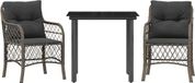 vidaXL 3-delige Bistroset met Kussens Poly Rattan Grijs