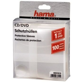 Hama CD/DVD Protective Sleeves - 100 Pack - Transparent