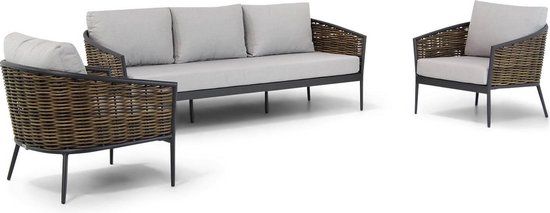 Coco Palm Taupe-naturel-bruin Aluminium Stoel loungeset 3-delig