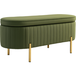 Banc avec couvercle à charnières et espace de rangement, revêtement en tissu, bois, métal, vert foncé et or