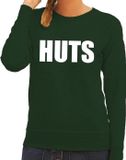 Bellatio Decorations HUTS tekst sweater groen dames - dames trui HUTS XL