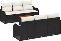 vidaXL Tuinbank Set 7-delig Zwart en Crème Polyrattan