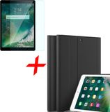 iCall Apple iPad 9.7 2017 / 2018 Hoes Luxe Lederen Matte Book Case Zwart + Tempered Glass Screenprotector
