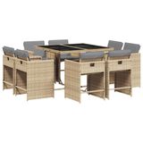 vidaXL Ensemble de jardin 9 pièces avec coussins, polyrotin, beige mélangé