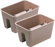 Merkloos Prosperplast Balkon plantenbak Ratolla - 3x - kunststof - taupe - 40 cm - rotan look