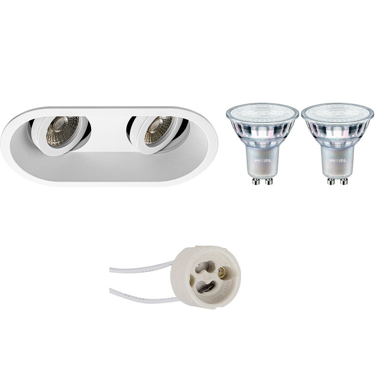 BES LED LED Spot Set - Pragmi Zano Pro - GU10 Fitting - Inbouw Ovaal Dubbel - Mat Wit - Kantelbaar - 185x93mm - Philips - MASTER 927 36D VLE - 4.9W - Warm Wit 2200K-2700K - DimTone Dimbaar