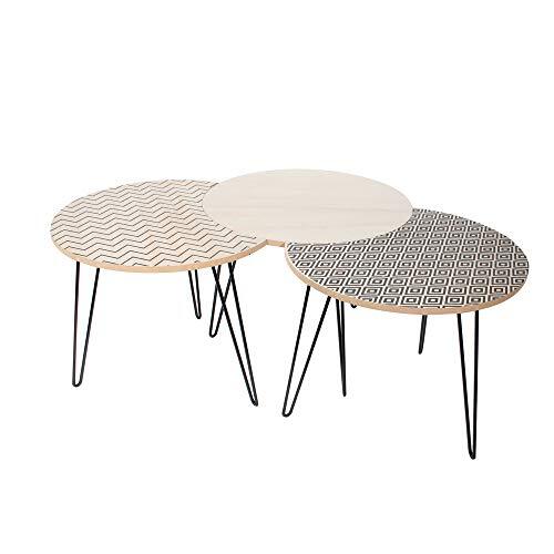 HOME DECO FACTORY Lot de 3 Tables Basses Emboitable Salon Gigognes, Fer, Beige, Noir